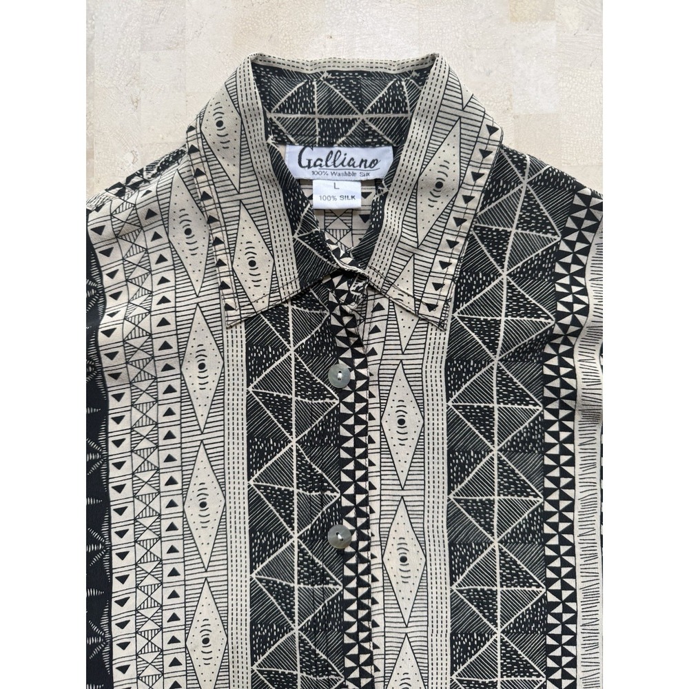 Vintage Galliano Italy Geometric Silk Long Sleeve Button-Up Shirt Abstract Large - Picture 2 of 11